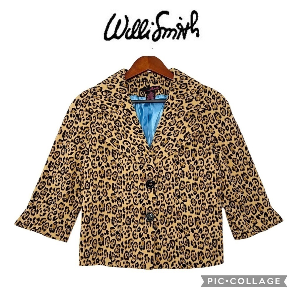 Willi Smith vintage cheetah animal print 3/4 sleeves blazer jacket size 8